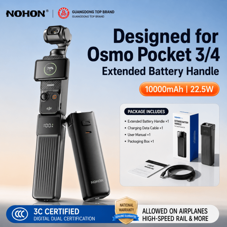 Designed for Osmo Pocket 3/4. Extended battery handle